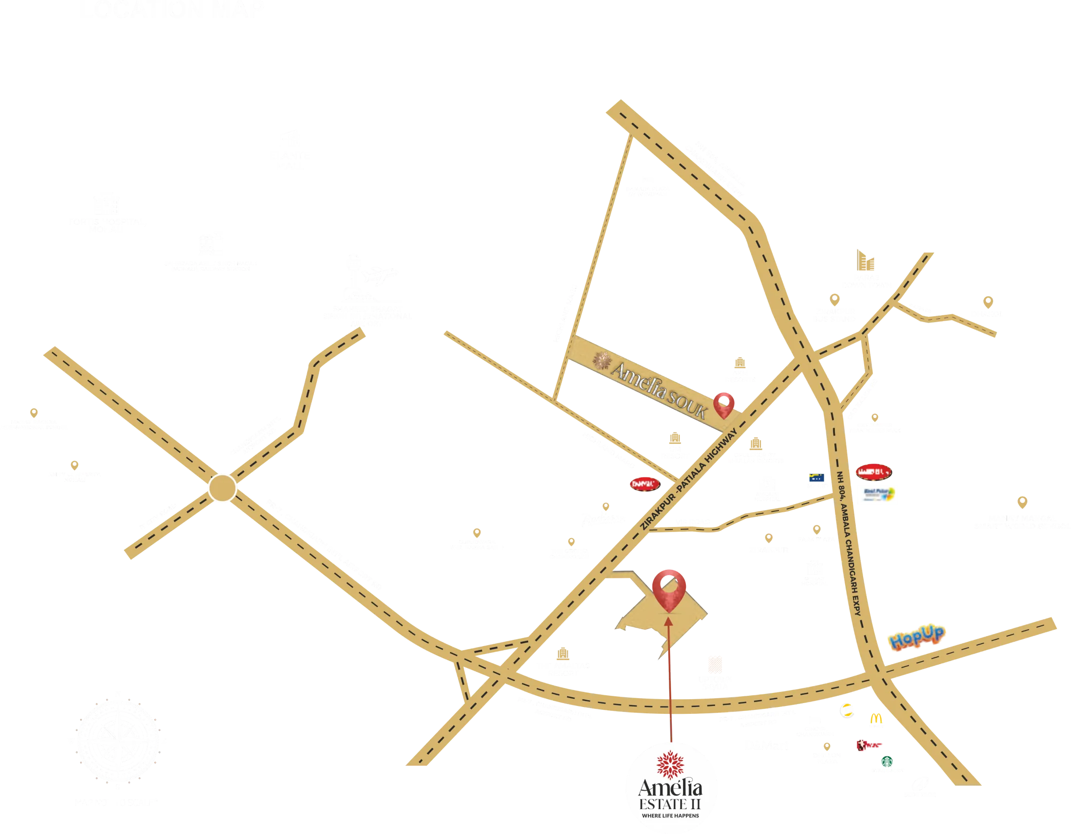 Amelia Estate II location map with nearby landmarks and road connectivity